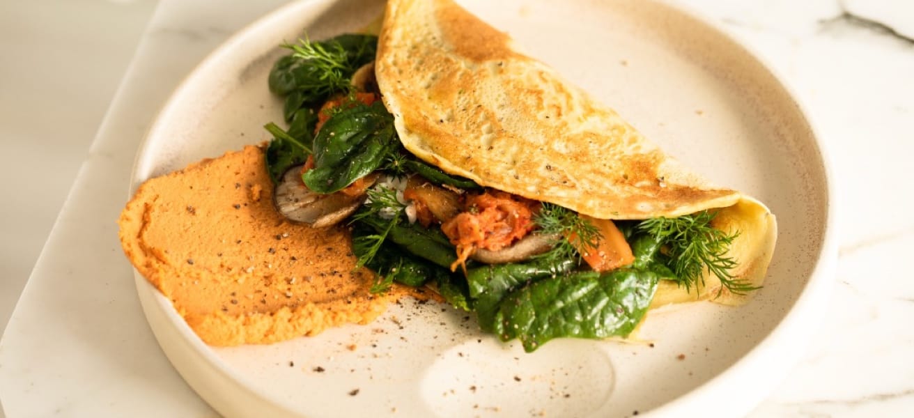 Finished omelette served on a plate